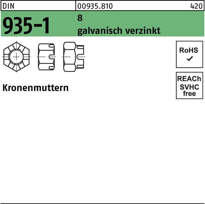 Produktbild Kronenmutter DIN 935-1 M 10 SW 17 8 galvanisch verzinkt