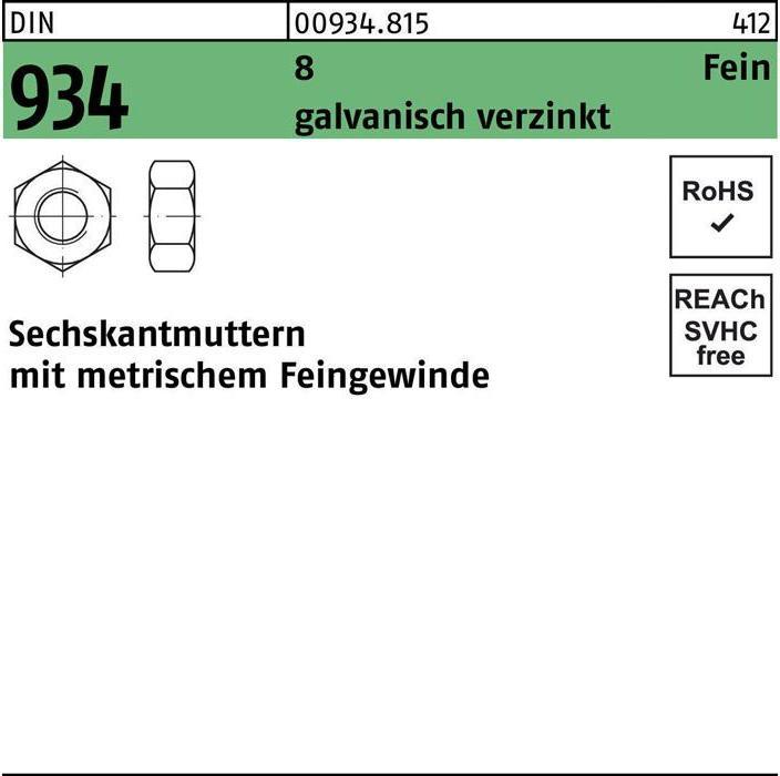 Produktbild Sechskantmutter DIN 934 M 42 x 3 8 galvanisch verzinkt (M42)