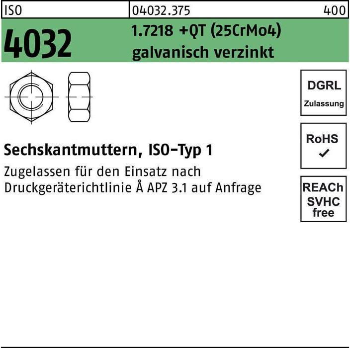 Produktbild Bufab Sechskantmutter ISO 4032 M 30 1.7218 +QT (25CrMo4) galvanisch verzinkt (M30)