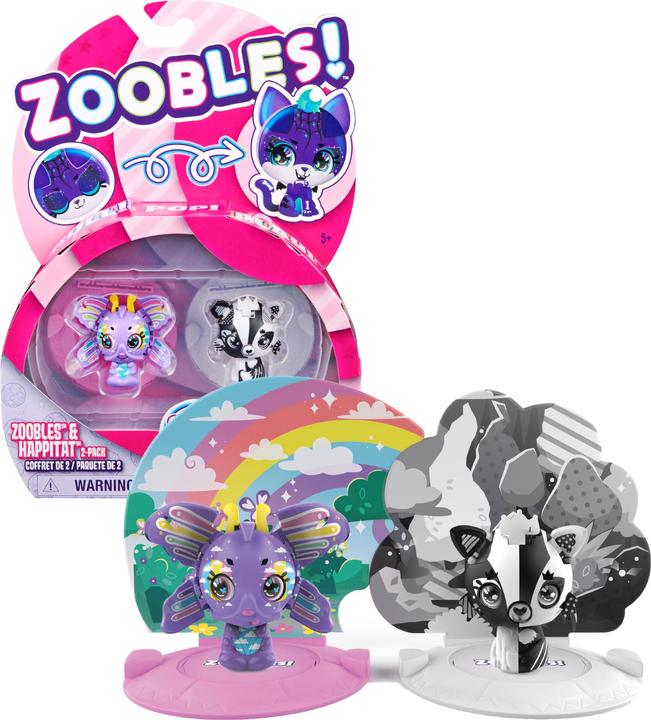 Actual product image Spin Master Zoobles Animals Rainbow Butterfly and -White Fox - 2 collectible figures with transformation