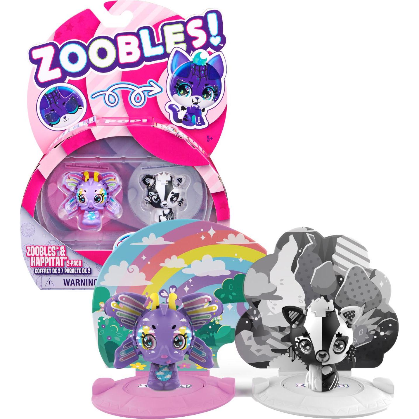 Spin Master Zoobles Animals Rainbow Butterfly und -White Fox - 2 Sammelfiguren mit Verwandlungsmechanismus und 2