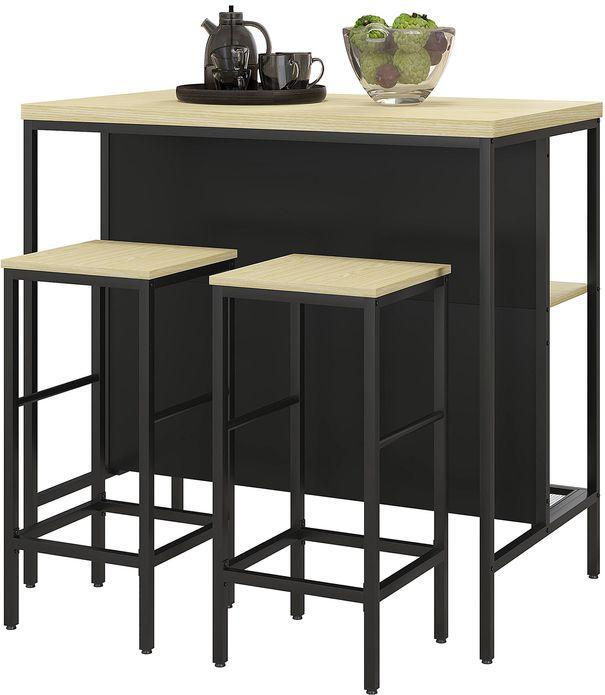 Produktbild Swisshandel24 Bar-Set, 2 Barstühle & 1 Bartisch, fleckenresistent, stabil, Stahlrahmen, Schwarz/Eiche