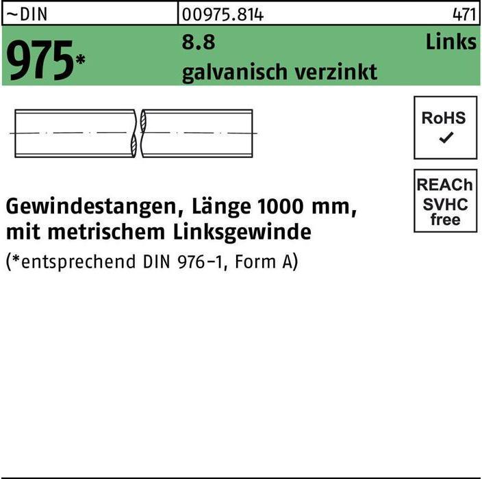 DIN 976 Gewindestange Stahl 4.8 Verzinkt DIN 975 Kaufen - M2 X 1000 Mm