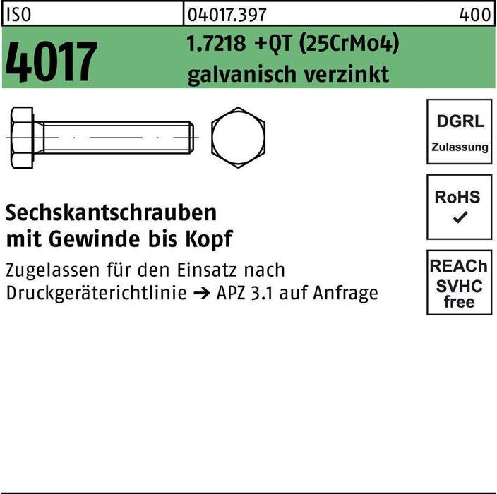 Immagine prodotto Bufab Vite a testa esagonale ISO 4017 VG M 16 x 90 1.7218 +QT (25CrMo4) zincata (25 Viti per pezzo)