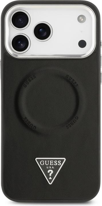 Produktbild Guess Case Magsafe PU Leather Case With Triangle Logo Silver Metal Camera Frame For iPhone 17 Pro Bl (Apple iPhone 17 Pro)