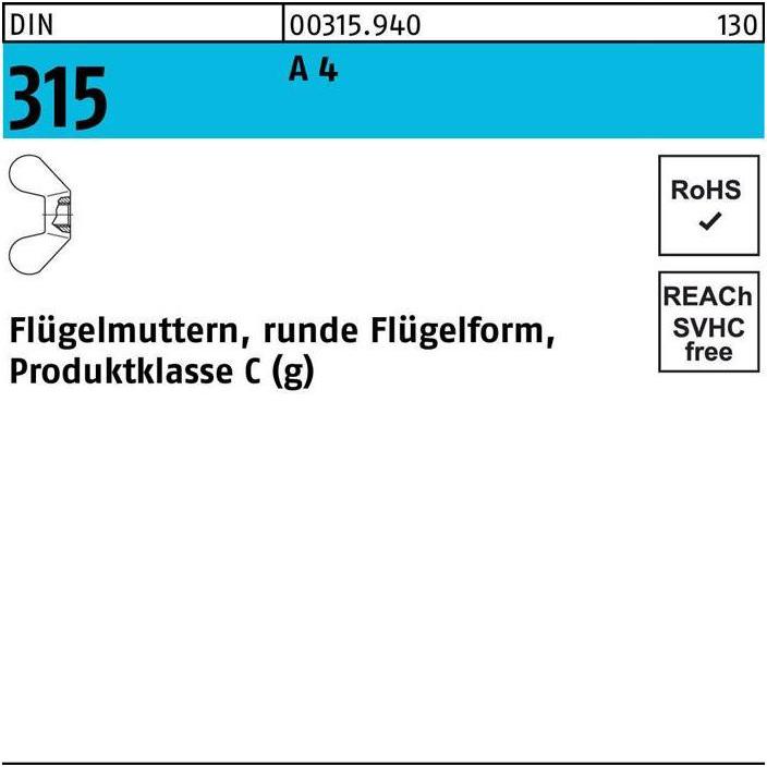 Thumbnail - Muttern + Unterlegscheiben, Flügelmutter DIN 315 runde Form M 16 A 4