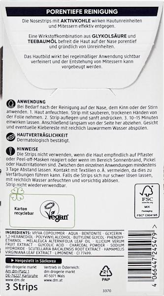 Nutritional values and ingredients dm Balea Nosestrips with activated carbon
