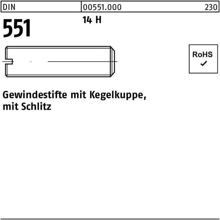 Thumbnail - Reyher, Schrauben, Gewindestift DIN 551 m.Kegelkuppe/Schlitz M 5 x 16 14 H (200 Schrauben pro Stück)