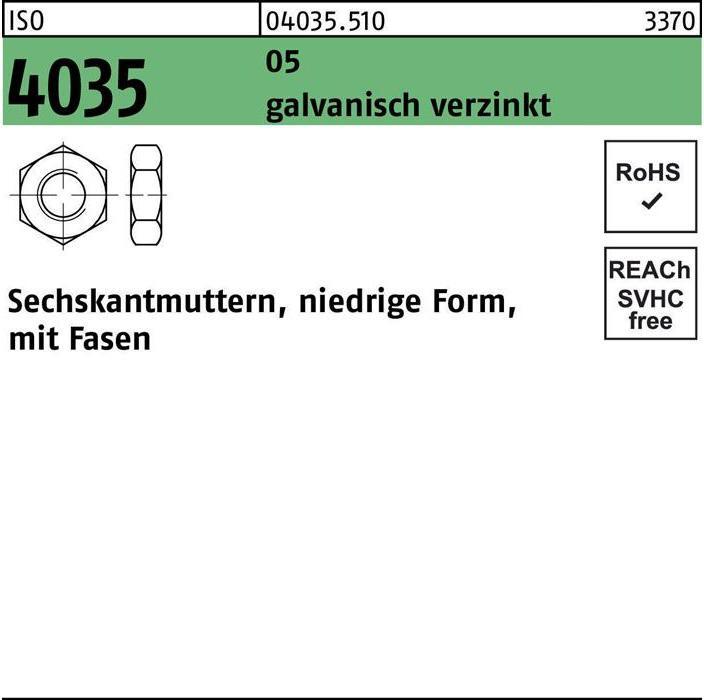 Produktbild Sechskantmutter ISO 4035 niedrig m.Fasen M 6 5 galvanisch verzinkt (M6)