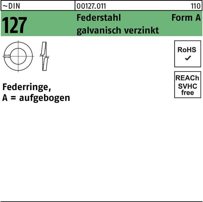 Produktbild Federring DIN 127 A 27 Federstahl galvanisch verzinkt
