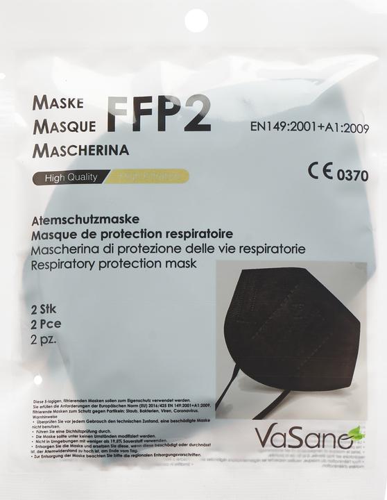 Image du produit VaSano Masque FFP2 noir scellé allemand français italien (2 x)
