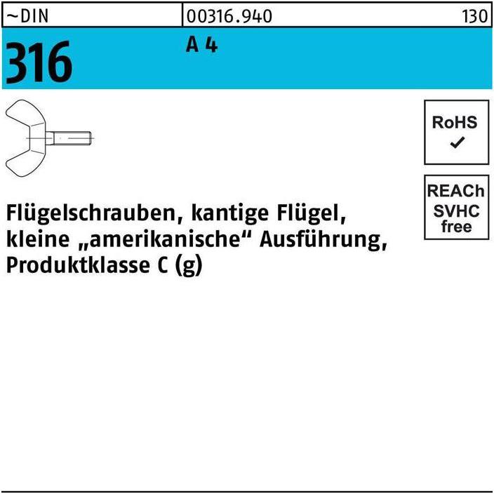 Thumbnail - Schrauben, Flügelschraube DIN 316 M 8 x 16 A 4 kleine Ausführung (100 Schrauben pro Stück)