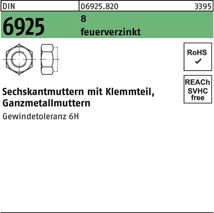 Image du produit Ecrou hexagonal DIN 6925 avec pièce de serrage M 10 8 galvanisé à chaud (M10)