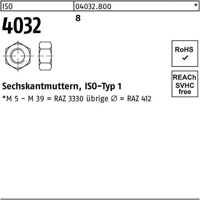 Thumbnail - Bufab, Muttern + Unterlegscheiben, Sechskantmutter ISO 4032 M 64 8 (M64)