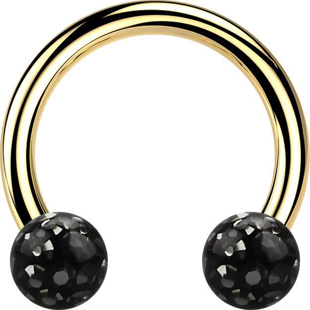Actual product image Star Piercing Micro Circular Barbell gold-plated with two crystal balls black epoxy protective layer (without brass, Titanium)
