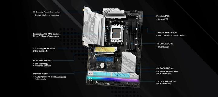 Actual product image AsRock B850 Pro RS WiFi (AM5, AMD B850, ATX)