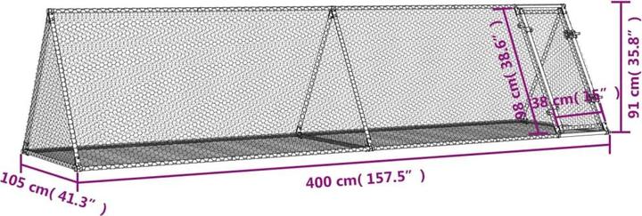 Produktbild vidaXL Klatka dla królików, srebrna, 400x105x91 cm, stal galwanizowana