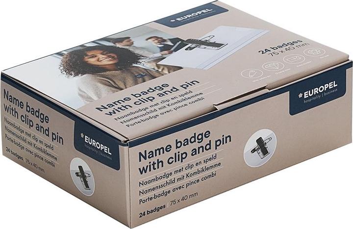 Image du produit Europel Étiquette de nom, avec pince combinée, 40 x 75 mm