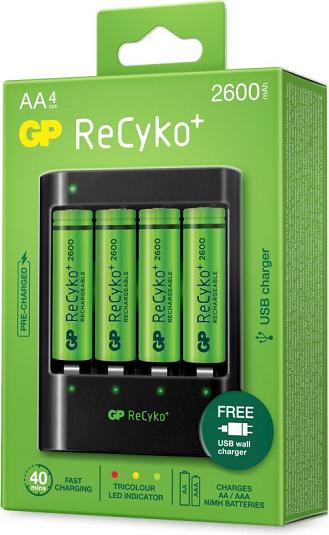 GP Batteries ReCyko U421, Batteria ricaricabile, AA, idruro di nichel-metallo (NiMH), 1,2 V, 4 pezzo/i (4 pz., AA, 2600 mAh)