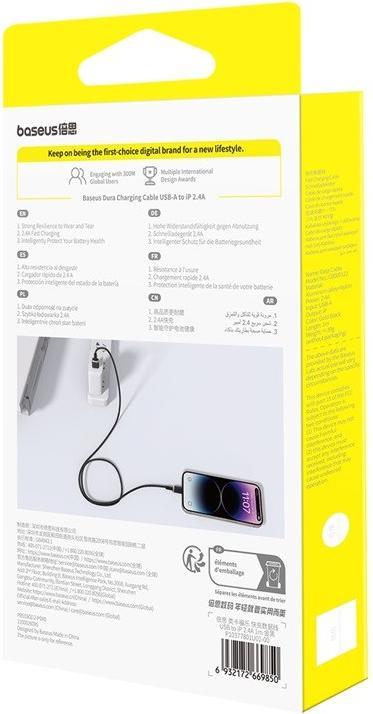 Actual product image Baseus Dura fast charging cable type A to IP 2.4A black gold (1 m, USB 2.0)
