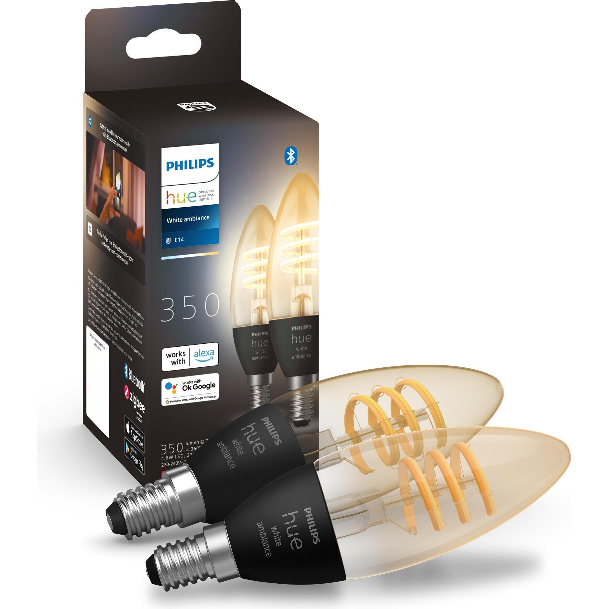 Thumbnail - Philips Hue, Leuchtmittel, Filament White Ambiance (E14, 4.60 W, 350 lm, 2 x, G)