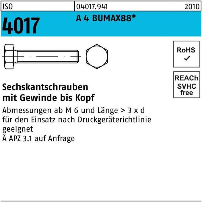 Thumbnail - Bufab, Schrauben, Sechskantschraube ISO 4017 VG M 10 x 80 A 4 BUMAX88 (50 Schrauben pro Stück)
