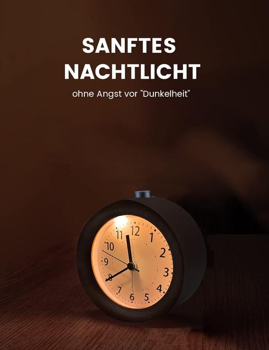 Produktbild Alopini Analoger Wecker, Kein Ticken, Wecker mit Schlummerfunktion, Nachttischuhr mit Nachtlicht