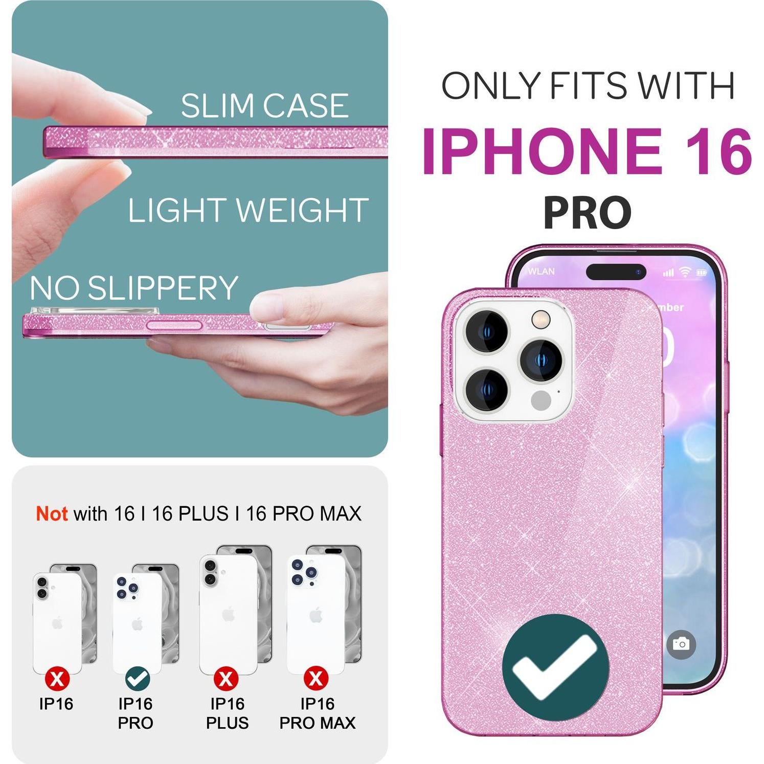 Thumbnail - Nalia Glitzer Hybrid Hülle (Apple iPhone 16 Pro), Smartphone Hülle, Violett