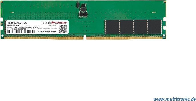 Produktbild Transcend 32GB JM DDR5 4800 U-DIMM 2RX8 (1 x 32GB, 4800 MHz, DIMM)