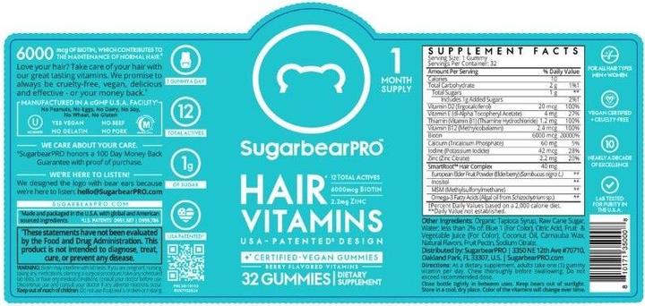 Nutritional values and ingredients Sugarbearhair Duo (64 Piece, Gummies, 300 g)