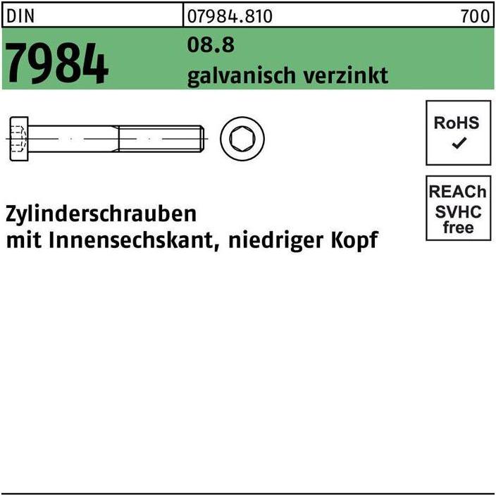 Thumbnail - Schrauben, Zylinderschraube DIN 7984 m.Innensechskant M 10 x 16 8.8 galvanisch verzinkt (200 Schrauben pro Stück)