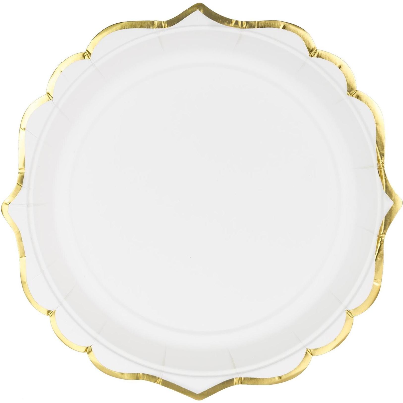 Partydeco, Einweggeschirr, Pappteller - Weiss mit Goldrand 18cm (6 Stk.) (6 x)