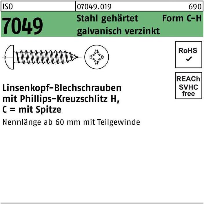 Thumbnail - Schrauben, Blechschraube ISO 7049 LIKO m.Spitze/Kreuzschlitz-PH C3,5 x 25 -H Stahl gehärtet galvanisch verzinkt (100 Sch...