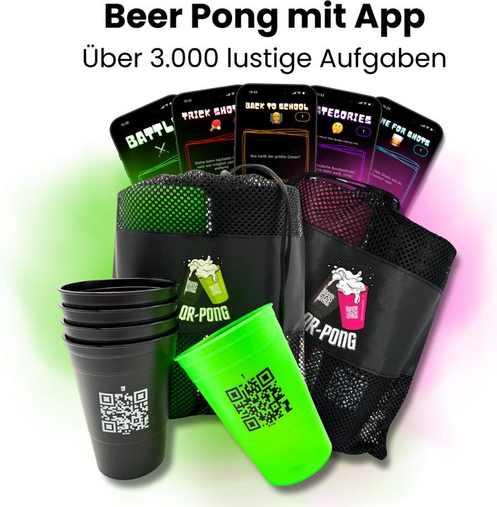 QR-Pong Geschenkset Grün & Pink - Beer Pong Becher