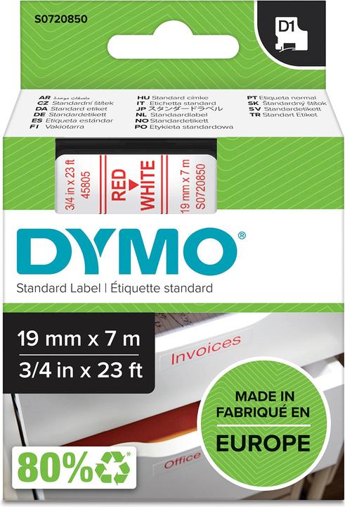 Produktbild Dymo S0720850 Standardband (1.90 cm, Weiss, Rot)