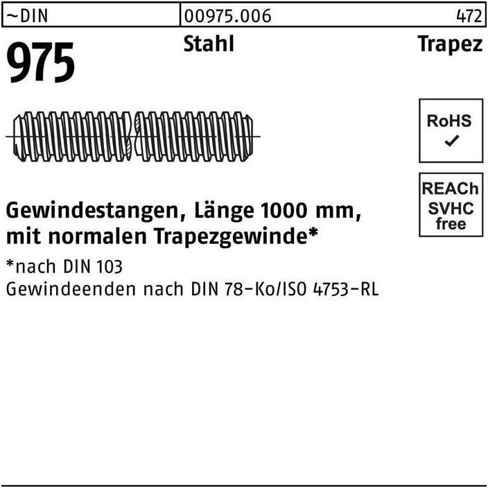 Thumbnail - Zubehör Befestigungstechnik, Gewindestange DIN 975 Trapezgewinde TR 40 x 7 x 1000mm Stahl