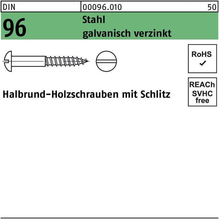 Thumbnail - Schrauben, Holzschraube DIN 96 Halbrundkopf Schlitz 2 x 12 Stahl galvanisch verzinkt (500 Schrauben pro Stück)