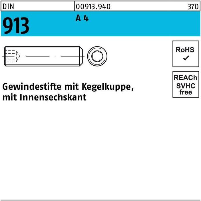Thumbnail - Reyher, Schrauben, Gewindestift DIN 913 Kegelkuppe/Innen-6-kant M 24 x 30 A 4 (10 Schrauben pro Stück)