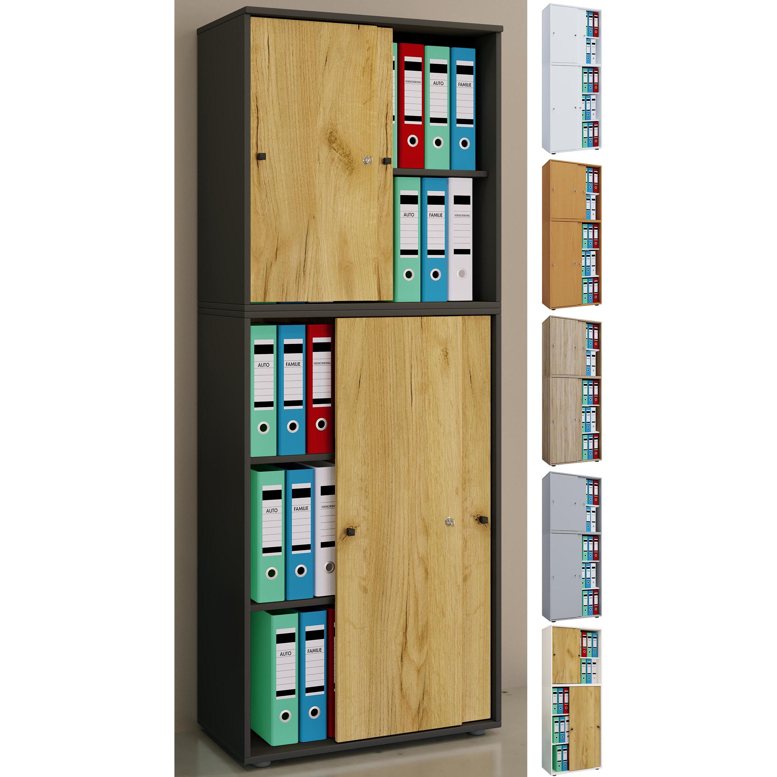 VCM, Aktenschrank, Büroschrank Schiebetüren Lona 5fach (70 x 37 x 184 cm)