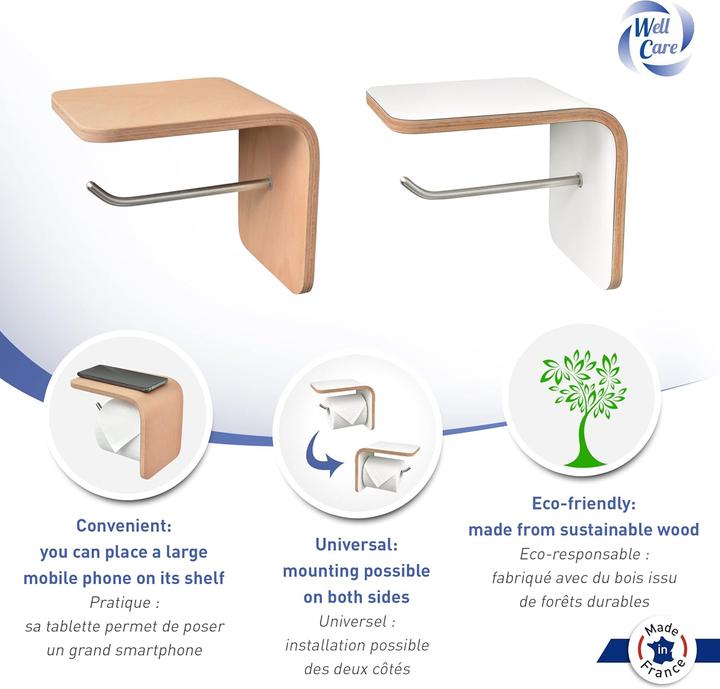 Actual product image Well Care Toilet roll holder wood white with shelf