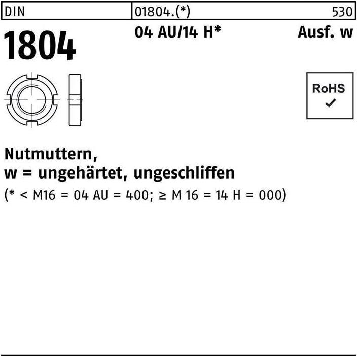 Thumbnail - Muttern + Unterlegscheiben, Nutmutter DIN 1804 M 42 x 1,5 Automatenstahl/14 H