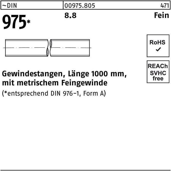 Thumbnail - Zubehör Befestigungstechnik, Gewindestange DIN 975 M 14 x 1,5 x 1000mm 8.8