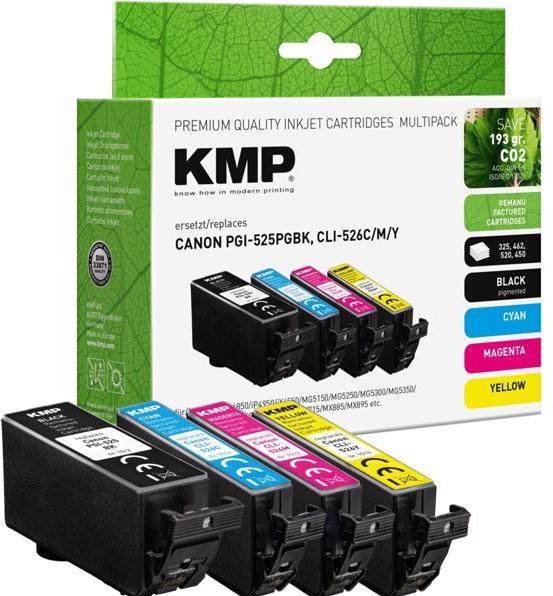 KMP schwarz, cyan, magenta, gelb Druckerpatronen kompatibel zu Canon PGI525PGBK, CLI526C/M/Y, 4er-Se (C, M, PGBK, Y)