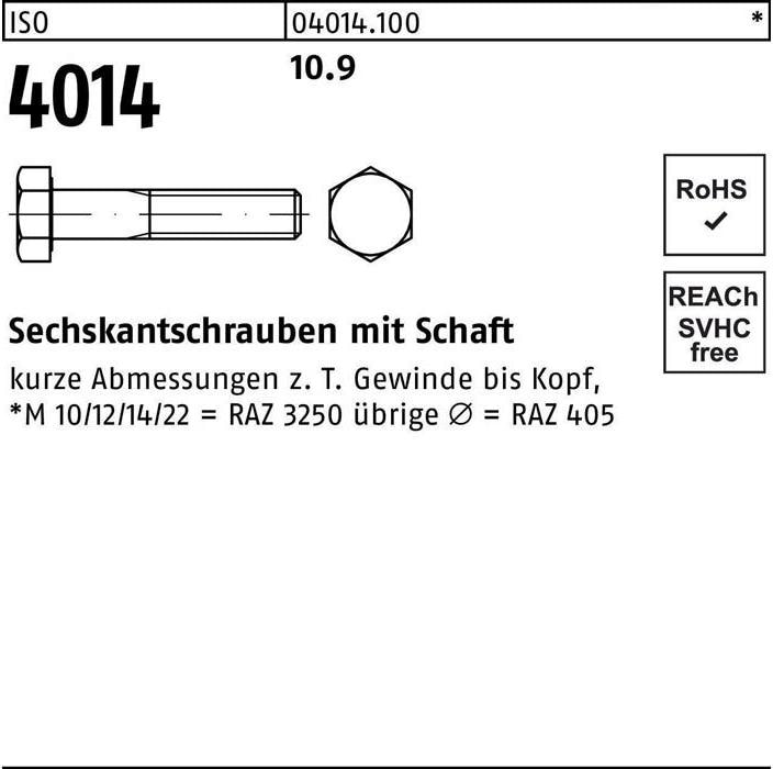 Produktbild Sechskantschraube ISO 4014 m.Schaft M 8 x 140 10.9 (100 Schrauben pro Stück)