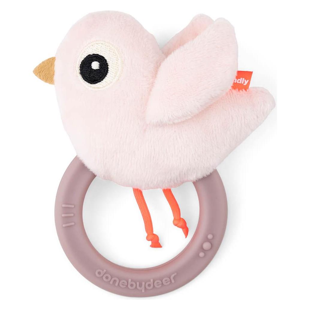 Done By Deer, Rammelaars Voor Baby's, Rammelaar Met Bijtring Birdee Roze