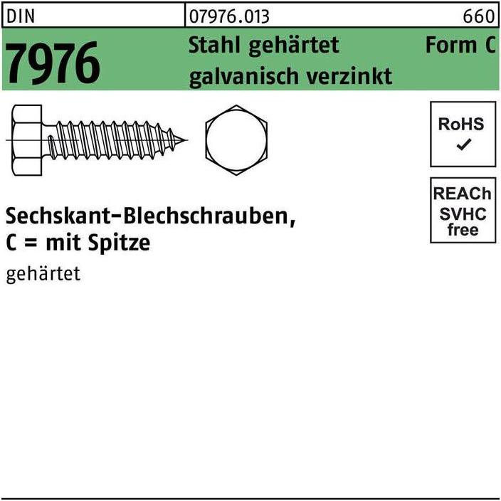 Thumbnail - Schrauben, Blechschraube DIN 7976 m.Sechskant/Spitze C 5,5 x 25 Stahl gehärtet galvanisch verzinkt (250 Schrauben pro St...