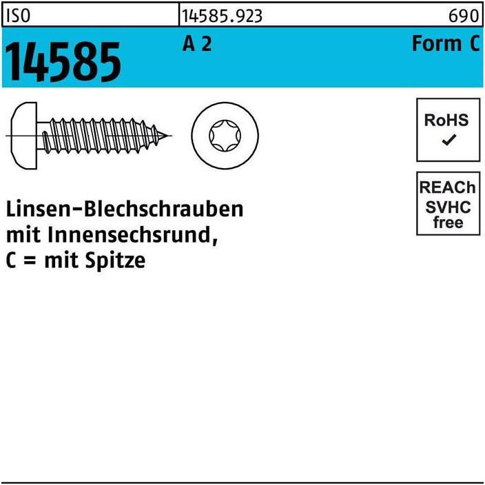 Thumbnail - Schrauben, Linsenblechschraube ISO 14585 m.Innensechsrund 2,9 x 6,5 -C A 2 T10 (1000 Schrauben pro Stück)