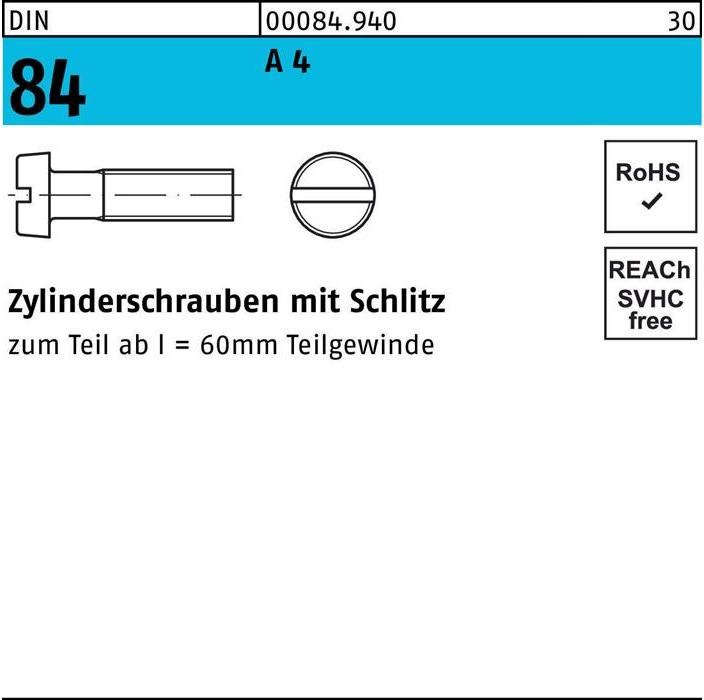 Actual product image Cheese head screw DIN 84/ISO 1207 slotted M 3.5 x 6 A 4 (100 Screws per piece)