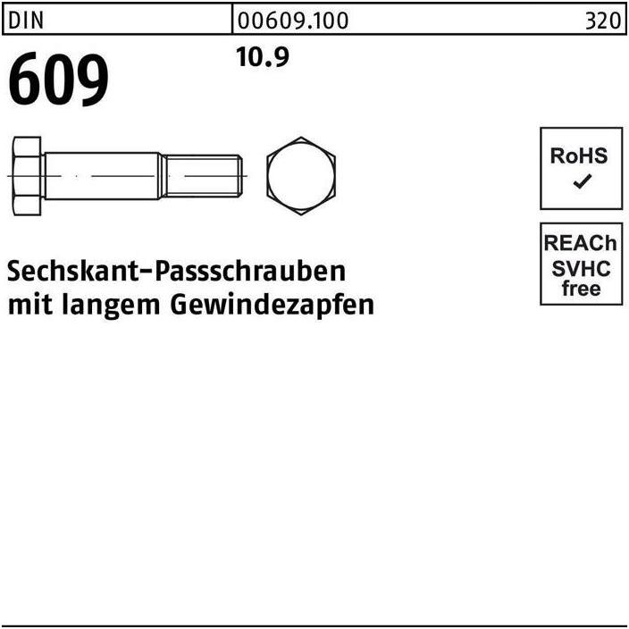 Thumbnail - Schrauben, Sechskantpassschraube DIN 609 m.langem Gewindezapfen M 24 x 120 10.9 (5 Schrauben pro Stück)