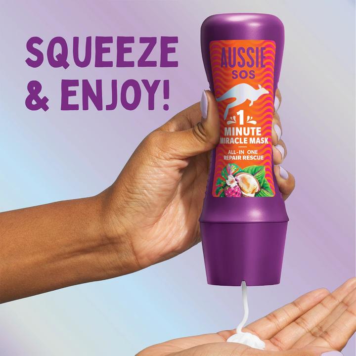 Actual product image Aussie Sos 1 Minute Miracle Repair Rescue Mask 250ml - Deeply Nourishes Dry Damaged Hair (250 ml)